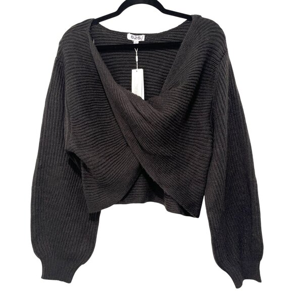 525 Womens Two-Way Black Ribbed Knit Sweater Wear Front Or Back Large NWT - Picture 1 of 5